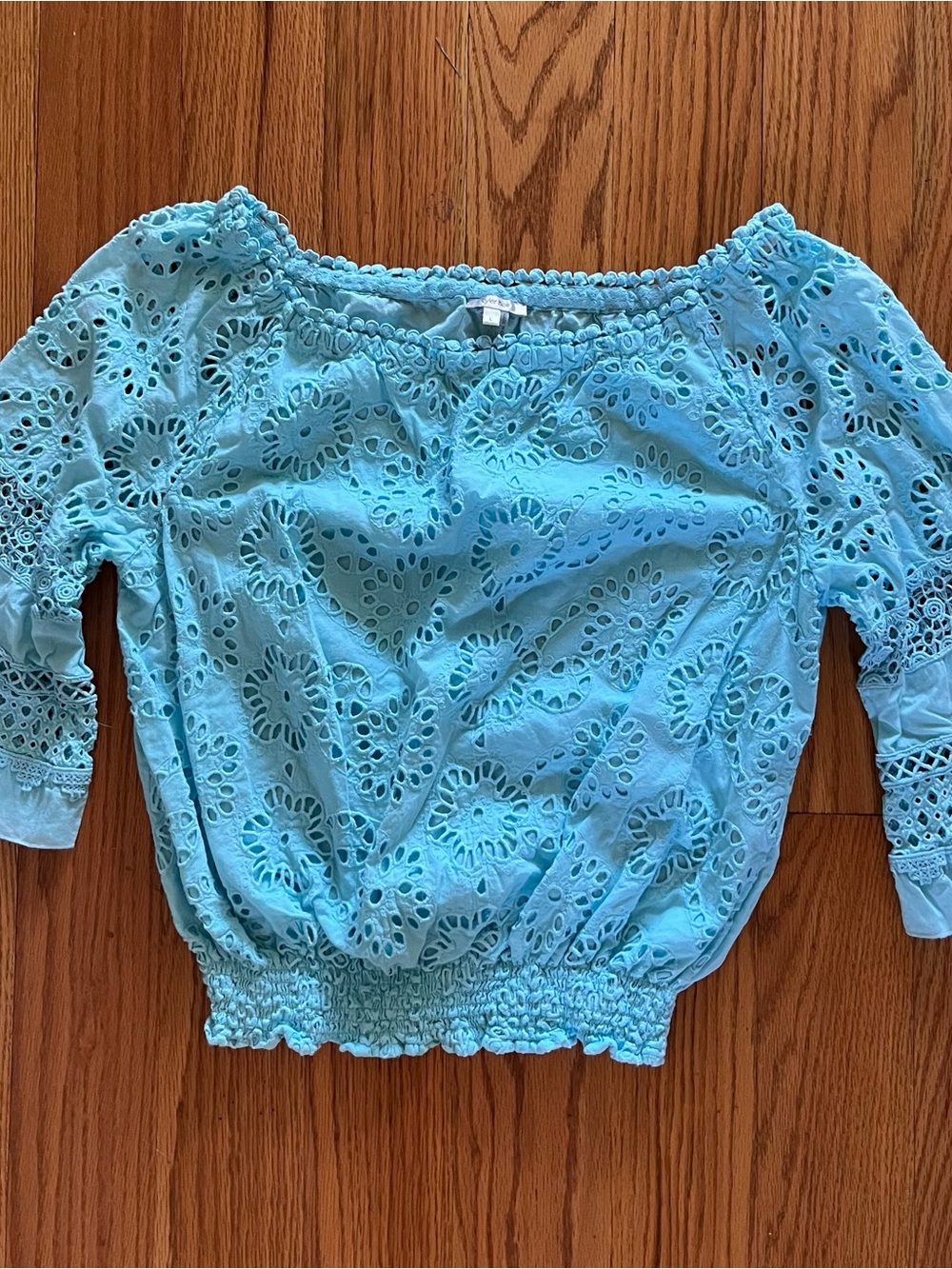 Tyler Boe Turquoise Eyelet Off-Shoulder Blouse